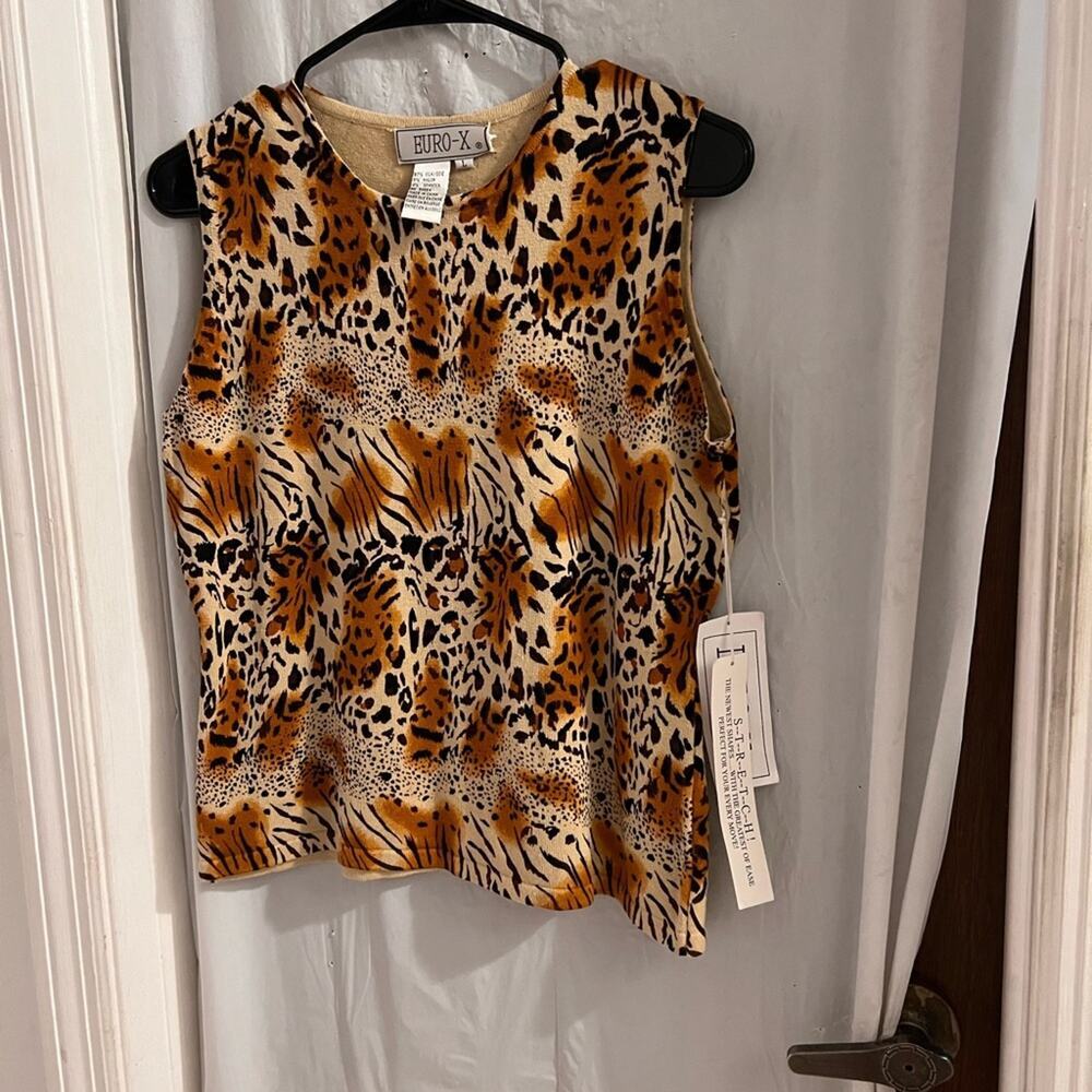 Euro-x animal print lightweight silk blend sweater size lg